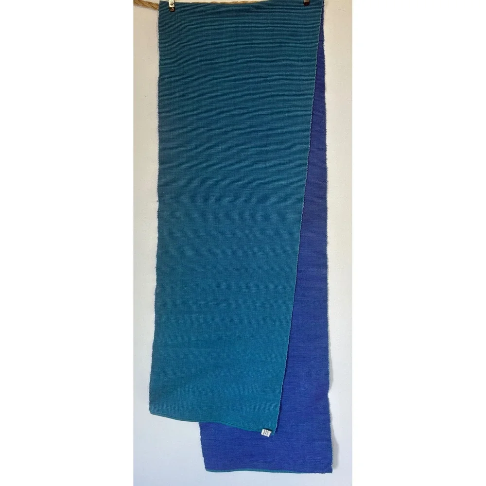 Crate & Barrel Table Runner Hand Woven Cotton Reversible Teal Blue Long